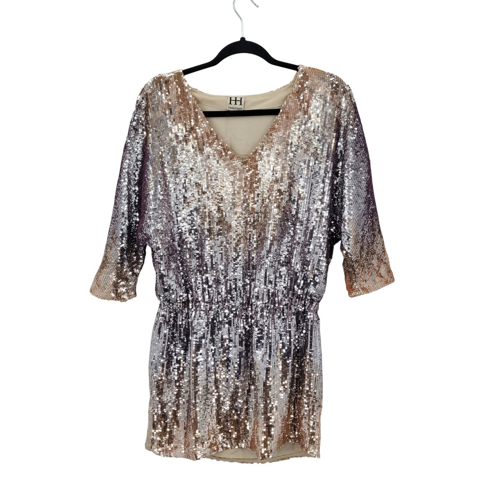 Haute Hippie Ombre Sequin Mini Dress S Gold Silver‎ Dolman Hoco Cocktail Evening